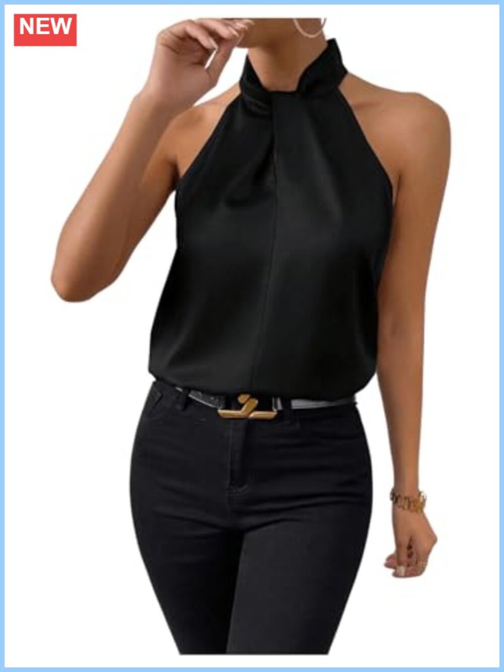 Women's Satin Halter Tank Top Twist Knot Sleeveless Elegant Blouse